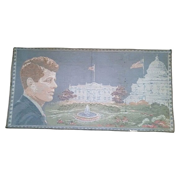 Vintage 1960's President John F Kennedy Tapestry JFK White House Flag ITALY Made - Picture 3 of 3